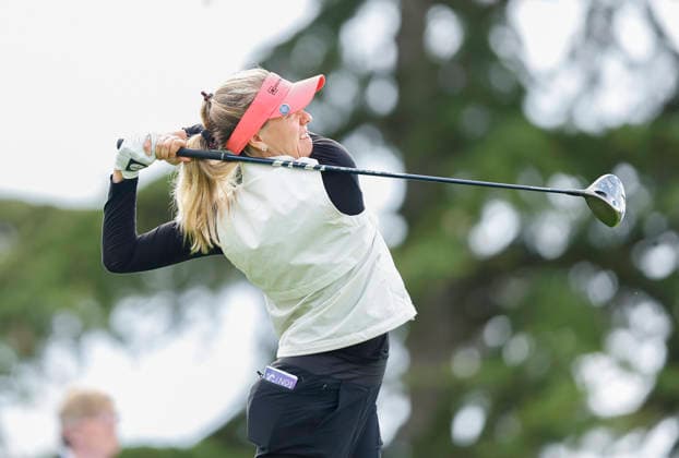 RECORD DATE NOT STATED 30th August 2026; The K Club, Straffan, County Kildare, Ireland: KPMG Womens Irish Open Golf, Final Round; Noora Komulainen of Finland tees off on the 1st hole PeterxFitzpatrick