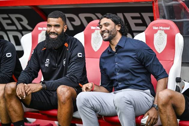 Antwerp s assistant coach Sylvano Comvalius and Antwerp s head coach Marvin Compper pictured at the start of a soccer match between Royal Antwerp FC and Sint-Truidense V.V., Sunday 30 August 2026 in Antwerp, on day 4 of the 2026-2027 Jupiler Pro League first division of the Belgian championship. TOM GOYVAERTS TomxGoyvaerts  x184746787x