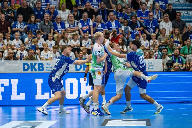 Opel Handball Bundesliga, VfL Gummersbach vs. SC Magdeburg, August 30, 2026 Kristjan Horžen VfL Gummersbach 27, Nikola Roganovic VfL Gummersbach 23, Opel Handball Bundesliga, VfL Gummersbach vs. SC Magdeburg, August 30, 2026 Copyright: xBEAUTIFULxSPORTS Erlhofx