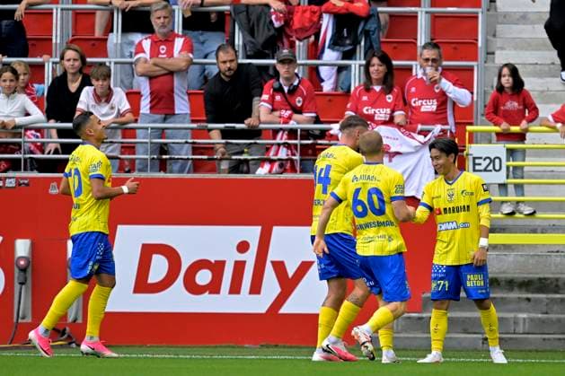 Royal Antwerp FC v Sint-Truidense VV - Jupiler Pro League DEURNE, BELGIUM - AUGUST 30 : Araki Ryotaro midfielder of Sint-Truidense VV celebrates scoring a goal during the Jupiler Pro League match between Royal Antwerp FC and Sint-Truidense VV on August 30, 2026 in Deurne, Belgium, 30 08 2026 Deurne Belgium  Copyright: xSesx