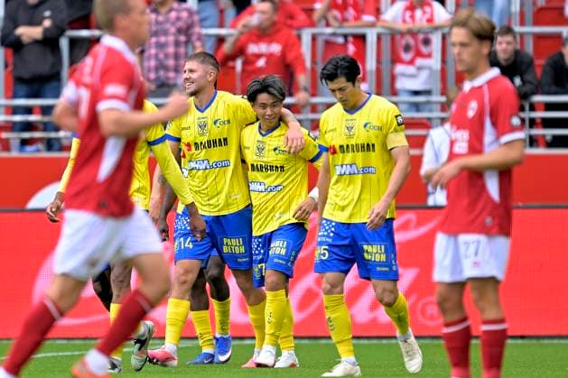 Royal Antwerp FC v Sint-Truidense VV - Jupiler Pro League DEURNE, BELGIUM - AUGUST 30 : Araki Ryotaro midfielder of Sint-Truidense VV celebrates scoring a goal during the Jupiler Pro League match between Royal Antwerp FC and Sint-Truidense VV on August 30, 2026 in Deurne, Belgium, 30 08 2026 Deurne Belgium  Copyright: xSesx