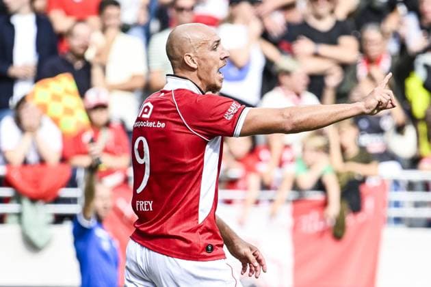 Antwerp s Michael Frey reacts during a soccer match between Royal Antwerp FC and Sint-Truidense V.V., Sunday 30 August 2026 in Antwerp, on day 4 of the 2026-2027 Jupiler Pro League first division of the Belgian championship. TOM GOYVAERTS TomxGoyvaerts  x184749655x