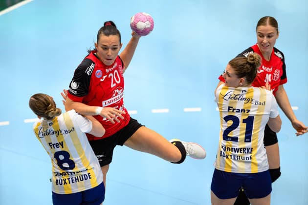 Jana Leonie Scheib, Thuringer HC, 20, Lilli Frey, Buxtehuder SV, 08, Nele Franz, Buxtehuder SV, 21, Jolina Huhnstock, Thuringer HC, 45 GER, Thuringer HC vs. Buxtehuder SV, Handball, Alsco Women’s Handball Bundesliga, 2026–2027 Season, Matchday 1, Sunday, 3:00 p.m., August 30, 2026 GER, Thuringer HC vs. Buxtehuder SV, Handball, Alsco Women’s Handball Bundesliga, 2026–2027 season, Matchday 1, Sunday, 3:00 p.m., August 30, 2026, Bad Langensalza Copyright: xMartinxHerbstx