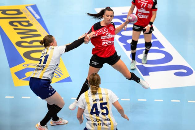 Jana Leonie Scheib, Thueringer HC, 20, Carina Senel, Buxtehuder SV, 45, Lin Lueck, Buxtehuder SV, 51, GER, Thueringer HC vs. Buxtehuder SV, Handball, Alsco Women’s Handball Bundesliga, 2026–2027 season, Matchday 1, Sunday, 3:00 p.m., August 30, 2026, GER, Thueringer HC vs. Buxtehuder SV, Handball, Alsco Women’s Handball Bundesliga, 2026–2027 season, Matchday 1, Sunday, 3:00 p.m., August 30, 2026, Bad Langensalza Copyright: xMartinxHerbstx