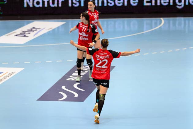 Teresa von Prittwitz and Gaffr Thuringer HC, 22 Celebrating a Goal GER, Thuringer HC vs. Buxtehuder SV, Handball, Alsco Women s Handball Bundesliga, 2026–2027 Season, Matchday 1, Sunday, 3:00 p.m., August 30, 2026 GER, Thueringer HC vs. Buxtehuder SV, Handball, Alsco Women’s Handball Bundesliga, 2026–2027 season, Matchday 1, Sunday, 3:00 p.m., August 30, 2026, Bad Langensalza Copyright: xMartinxHerbstx