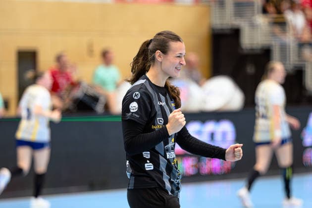 Nikki van der Vorst, Buxtehuder SV, 01 Celebration after a save, GER, Thueringer HC vs. Buxtehuder SV, Handball, Alsco Women s Handball Bundesliga, 2026–2027 Season, Matchday 1, Sunday, 3:00 p.m., August 30, 2026 GER, Thuringer HC vs. Buxtehuder SV, Handball, Alsco Women’s Handball Bundesliga, 2026–2027 season, Matchday 1, Sunday, 3:00 p.m., August 30, 2026, Bad Langensalza Copyright: xMartinxHerbstx