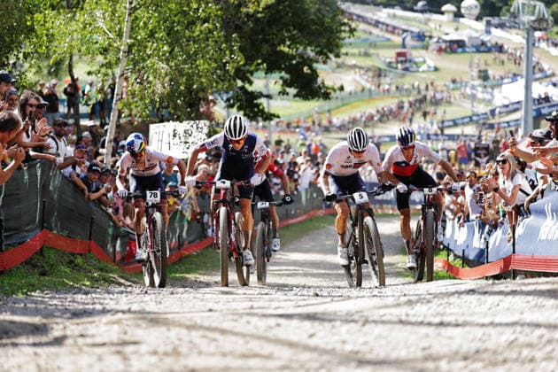 2026 UCI Mountain Bike World Championships Picture by Alex Whitehead SWpix.com - 30 08 2026 - Cycling - 2026 UCI Mountain Bike World Championships - Val di Sole, Trentino, Italy - Cross-country Olympic (XCO) - Men Elite - Thomas Pidcock (Great Britain), Charlie Aldridge (Great Britain), Martin Vidaurre Kossmann (Chile), Adrien Yves Claude Boichis (France) Copyright: x xSWpix.comx(t axPhotographyxHubxLtd)xAlexxWhitehead SWpix.comx SWP-3030-21576