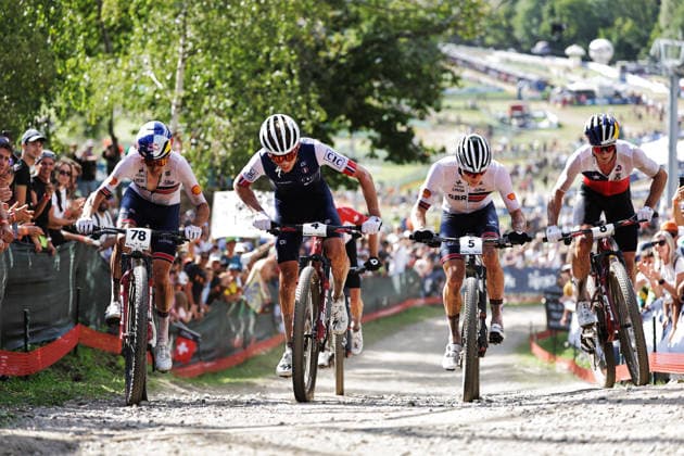 2026 UCI Mountain Bike World Championships Picture by Alex Whitehead SWpix.com - 30 08 2026 - Cycling - 2026 UCI Mountain Bike World Championships - Val di Sole, Trentino, Italy - Cross-country Olympic (XCO) - Men Elite - Thomas Pidcock (Great Britain), Charlie Aldridge (Great Britain), Martin Vidaurre Kossmann (Chile), Adrien Yves Claude Boichis (France) Copyright: x xSWpix.comx(t axPhotographyxHubxLtd)xAlexxWhitehead SWpix.comx SWP-3030-21578