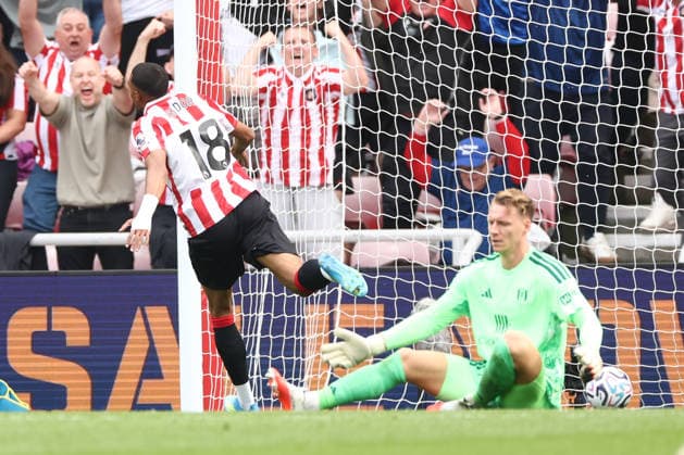 Sunderland v Fulham, Premier League Goal - Wilson Isidor of Sunderland scores a goal 1-0 during the Premier League match between Sunderland and Fulham at the Stadium Of Light, Sunderland, UK on 30 August 2026. Sunderland Stadium Of Light Tyne and Wear UK Editorial use only DataCo restrictions apply See www.football-dataco.com , Copyright: xRyanxBrownex PSI-24780-0081