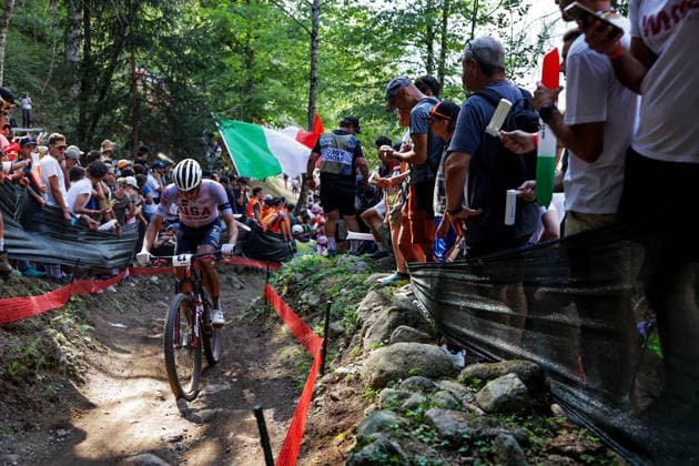 2026 UCI Mountain Bike World Championships Picture by Alex Whitehead SWpix.com - 30 08 2026 - Cycling - 2026 UCI Mountain Bike World Championships - Val di Sole, Trentino, Italy - Cross-country Olympic (XCO) - Men Elite - Christopher Blevins (USA) Copyright: x xSWpix.comx(t axPhotographyxHubxLtd)xAlexxWhitehead SWpix.comx SWP-3030-21592