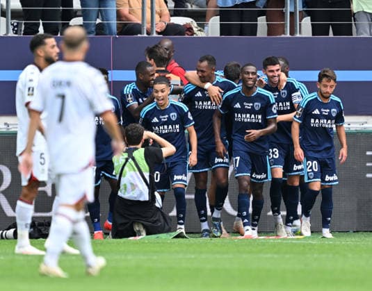 Paris FC v Nice - French Ligue 1 PARIS, FRANCE - AUGUST 30: Players of Paris FC celebrate after score during the French L1 football match between Paris FC and OGC Nice at Stade Jean-Bouin in Paris, France on August 30, 2026. Mustafa Yalcin Anadolu Paris France. Editorial use only. Please get in touch for any other usage.  Copyright: x2026xAnadoluxMustafaxYalcinx