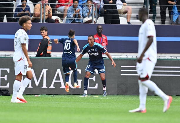 Paris FC v Nice - French Ligue 1 PARIS, FRANCE - AUGUST 30: Samir Chergui (R) of Paris FC celebrates after scoring with Ilan Kebbal (L) during the French L1 football match between Paris FC and OGC Nice at Stade Jean-Bouin in Paris, France on August 30, 2026. Mustafa Yalcin Anadolu Paris France. Editorial use only. Please get in touch for any other usage.  Copyright: x2026xAnadoluxMustafaxYalcinx