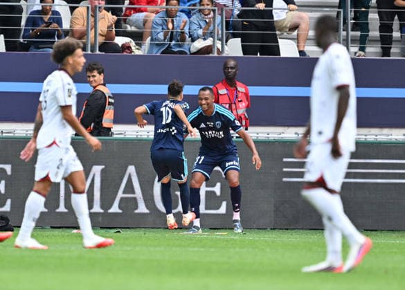 Paris FC v Nice - French Ligue 1 PARIS, FRANCE - AUGUST 30: Samir Chergui (R) of Paris FC celebrates after scoring with Ilan Kebbal (L) during the French L1 football match between Paris FC and OGC Nice at Stade Jean-Bouin in Paris, France on August 30, 2026. Mustafa Yalcin Anadolu Paris France. Editorial use only. Please get in touch for any other usage.  Copyright: x2026xAnadoluxMustafaxYalcinx
