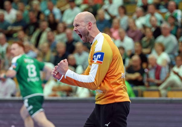 August 30, 2026, xovx, Opel Handball Bundesliga, HSG Wetzlar vs. SG BBM Bietigheim; Bart Ravensbergen celebrates; HSG Wetzlar; Wetzlar; Buderus Arena; Hesse; Germany; DE