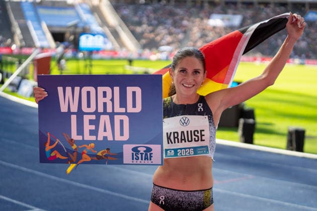 Deutschland: Leichtathletik, Leichtathletik Meeting, Sportfest ISTAF 2026 am 30.08.2026 in Berlin (Olympiastadion): Zieleinlauf 2000 Meter Hindernis Gesa Krause *** German Track and Field, Track and Field Meet, ISTAF 2026 Sports Festival on August 30, 2026, at the Olympic Stadium in Berlin—Finish Line of the 2,000-Meter Steeplechase, Gesa Krause Copyright: xSvenxHeidmannx