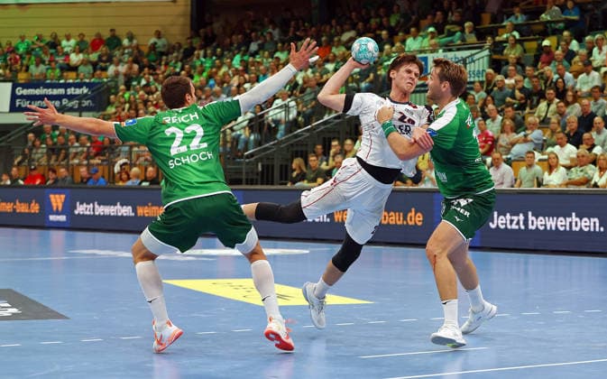 August 30, 2026, xovx, Opel Handball Bundesliga, HSG Wetzlar vs. SG BBM Bietigheim: Jona Schoch (HSG Wetzlar), Maxim Orlov (SG BBM Bietigheim), Petter Överby (HSG Wetzlar); Wetzlar Buderus Arena, Hesse, Germany, DE