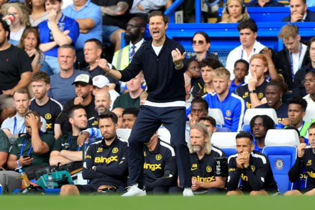 Chelsea FC v Brighton & Hove Albion - Premier League 2026 27 Xabi Alonso, Head Coach of Chelsea reacts on the side line during the Premier League 2026 27 match between Chelsea FC and Brighton & Hove Albion at Stamford Bridge on August 30, 2026 in London, England. WARNING! This Photograph May Only Be Used For Newspaper And Or Magazine Editorial Purposes. May Not Be Used For Publications Involving 1 player, 1 Club Or 1 Competition Without Written Authorisation From Football DataCo Ltd. For Any Queries, Please Contact Football DataCo Ltd on +44 (0) 207 864 9121 London Stamford Bridge England United Kingdom Copyright: xAllstarxPicturexLibraryxLtdx