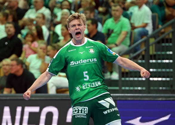 August 30, 2026, xovx, Opel Handball Bundesliga, HSG Wetzlar vs. SG BBM Bietigheim; Tristan Kirschner celebrates; HSG Wetzlar; Wetzlar; Buderus Arena; Hesse; Germany; DE