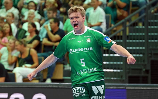 August 30, 2026, xovx, Opel Handball Bundesliga, HSG Wetzlar vs. SG BBM Bietigheim; Tristan Kirschner celebrates; HSG Wetzlar; Wetzlar; Buderus Arena; Hesse; Germany; DE
