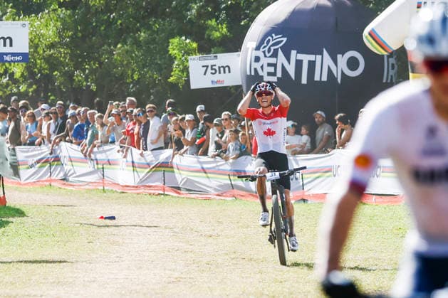 TRENTO, ITALY, AUGUST 30 Cole Punchard of Canada finished in third place and won the bronze medal at the UCI Mountain Bike World Championships—Men’s Elite Cross-Country—held in Val di Sole on August 30, 2026, in Trento, Italy. Trento, Val di Sole, Trento, Italy Copyright: xJustPictures.ch FrancescoxMinghettix jp-en-EuSpIm-JP6_FRM_UCIWC_ManXCO_30Aug_000350
