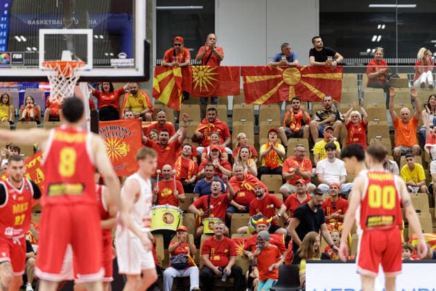 BASKETBALL - FIBA EuroBasket, quali, AUT vs MKD VIENNA,AUSTRIA,30.AUG.26 - BASKETBALL - FIBA EuroBasket 2029 Pre-Qualifier, Austria vs North Macedonia. Image shows fans of MKD.  GEPAxpictures xArminxRauthner