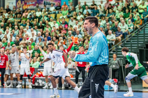 OPEL Handball Bundesliga: HSG Wetzlar vs. SG BBM Bietigheim, August 30, 2026; Goalkeeper Martin Tomovski, SG BBM Bietigheim, 12; OPEL Handball Bundesliga: HSG Wetzlar vs. SG BBM Bietigheim, Wetzlar, August 30, 2026 Copyright: xBEAUTIFULxSPORTS Roeczeyx