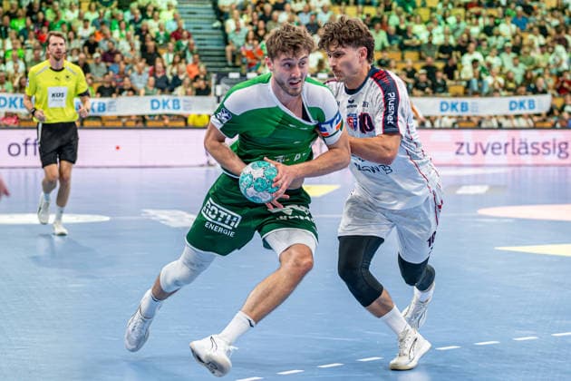 OPEL Handball Bundesliga: HSG Wetzlar vs. SG BBM Bietigheim, August 30, 2026; Niklas Theiß (HSG Wetzlar), 9, Jonas Josef, SG BBM Bietigheim, 10 OPEL Handball Bundesliga: HSG Wetzlar vs. SG BBM Bietigheim, Wetzlar, August 30, 2026 Copyright: xBEAUTIFULxSPORTS Roeczeyx