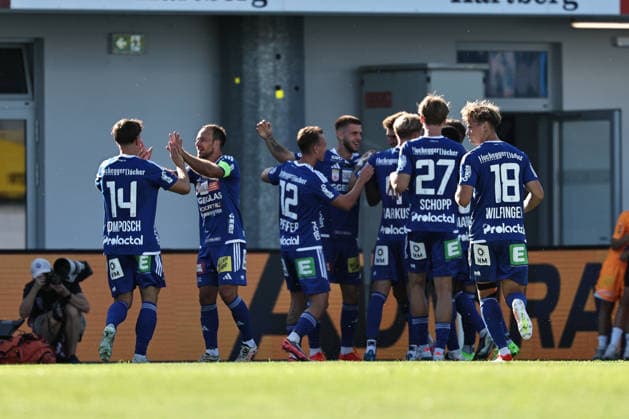 SOCCER - BL, Hartberg vs Ried HARTBERG,AUSTRIA,30.AUG.26 - SOCCER - ADMIRAL Bundesliga, TSV Hartberg vs SV Ried. Image shows the rejoicing of Hartberg.  GEPAxpictures xChrisxBauer