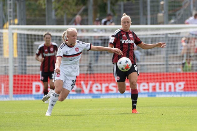30.08.2026, xhfmx, Fussball Google Pixel Frauen-Bundesliga, Eintracht Frankfurt - 1.FC Nürnberg v.l. Keira Bednorz (1.FC Nürnberg, 21), Hanna Bennison (Eintracht Frankfurt, 8) Frankfurt am Main *** August 30, 2026, xhfmx, Soccer, Google Pixel, Women s Bundesliga, Eintracht Frankfurt vs. 1. FC Nürnberg, Keira Bednorz (1. FC Nürnberg), 21, Hanna Bennison (Eintracht Frankfurt), 8, Frankfurt am Main