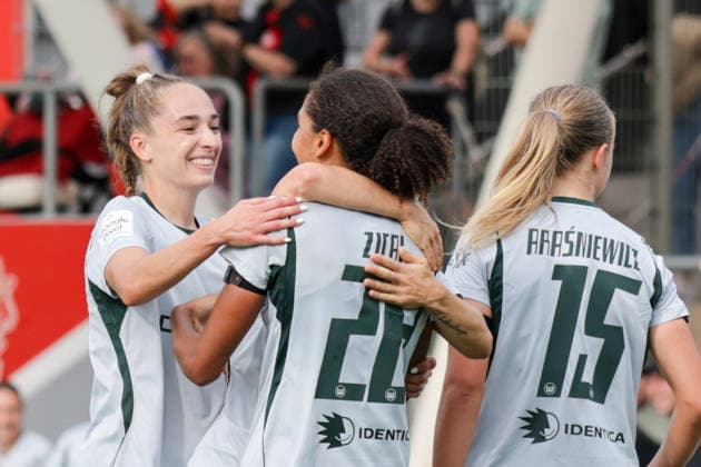 30.08.2026, xgrfx, Fussball Google Pixel Frauen-Bundesliga, Bayer Leverkusen - VfL Wolfsburg v.l. Tor, Cora Zicai zum 1:2 (VfL Wolfsburg) Leverkusen *** August 30, 2026, xgrfx, Soccer, Google Pixel, Women s Bundesliga, Bayer Leverkusen vs. VfL Wolfsburg, Goal, Cora Zicai scores to make it 1-2 for VfL Wolfsburg against Leverkusen