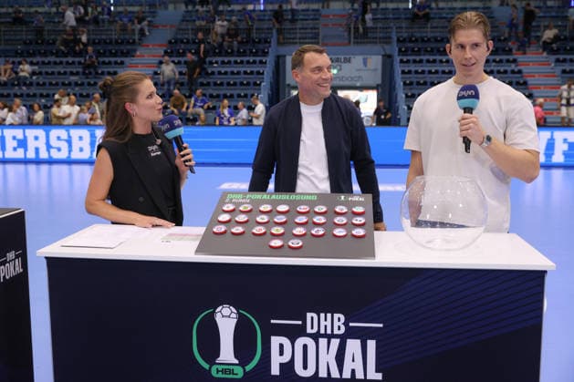 August 30, 2026, xtgx, Opel HBL Handball, VfL Gummersbach vs. SC Magdeburg emspor, from left: Draw for the second round of the DHB Cup in Gummersbach