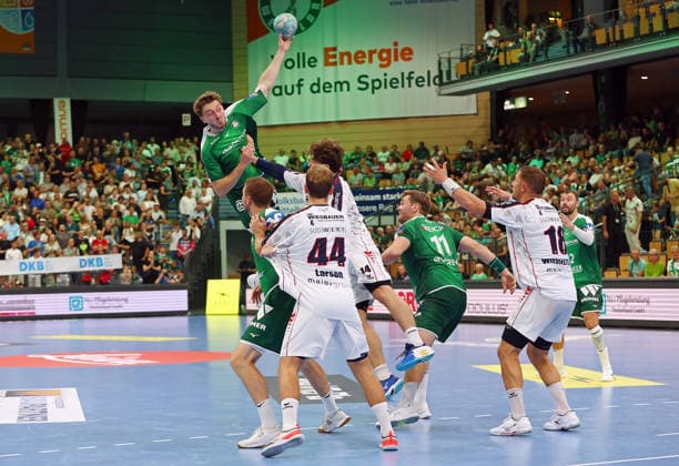 August 30, 2026, xovx, Opel Handball Bundesliga, HSG Wetzlar vs. SG BBM Bietigheim: Niklas Theiß (HSG Wetzlar), Dominik Mappes (HSG Wetzlar), Mathias Larson (SG BBM Bietigheim), Fynn Luca Nicolaus (SG BBM Bietigheim), Petter Överby (HSG Wetzlar), Fabian Wiederstein, SG BBM Bietigheim; Nikolaj Laesö, HSG Wetzlar; Wetzlar Buderus Arena, Hesse, Germany, DE