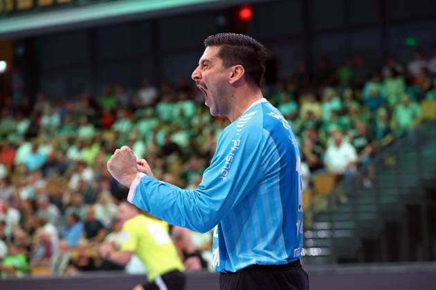 August 30, 2026, xovx, Opel Handball Bundesliga, HSG Wetzlar vs. SG BBM Bietigheim; Martin Tomovski celebrates; SG BBM Bietigheim vs. Wetzlar; Buderus Arena; Hesse; Germany; DE