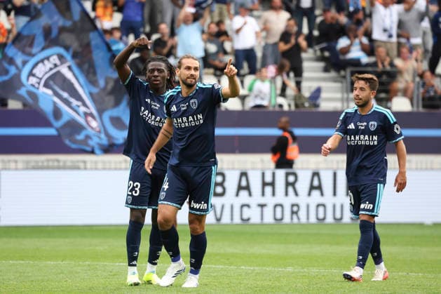 FOOTBALL : Paris FC Vs OGC Nice - Ligue 1 - 30 08 2026 Joie sur le but de Vincent Marchetti (Paris FC) - Rudy Matondo (Paris FC) - Maxime Lopez (Paris FC) ParisFrance  Copyright: xMichaelxBaucherx