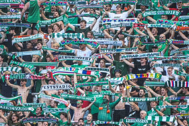 Soccer Austria ADMIRAL Bundesliga 2026–2027, Round 5, August 30, 2026: SK Rapid Vienna vs. SK Sturm Graz at Weststadion Allianz Stadion in Vienna, Austria—West Stand: Rapid Vienna Fans Choreography Copyright: xLukasxBierederx