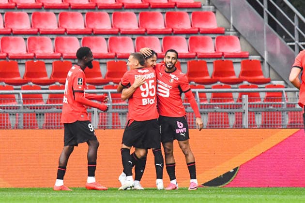 FOOTBALL : Stade Rennais vs Le Mans FC - Ligue 1 - JournÃ e 2 - 30 08 2026 Joie des joueurs du Stade Rennais aprÃ s le but de Esteban Lepaul (Stade Rennais) RennesFrance  Copyright: xBaptistexAutissierx