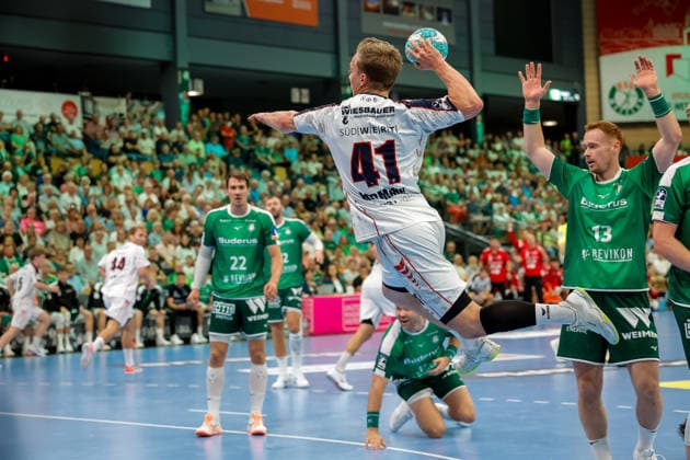 Till Hermann, SG BBM Bietigheim, 41, after scoring a goal; HSG Wetzlar vs. SG BBM Bietigheim, Handball, OPEL HBL, Matchday 1, 2026–2027 Season, August 30, 26 HSG Wetzlar vs. SG BBM Bietigheim, Handball, OPEL HBL, Matchday 1, 2026–2027 Season, August 30, 26 Wetzlar Copyright: xEibner-Pressefotox EP_JHR