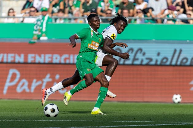 SOCCER - BL, Rapid vs Sturm VIENNA,AUSTRIA,30.AUG.26 - SOCCER - ADMIRAL Bundesliga, SK Rapid Wien vs SK Sturm Graz. Image shows Romeo Amane (Rapid) and Seedy Jatta (Sturm).  GEPAxpictures xPhilippxBrem