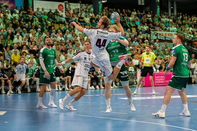 Mathias Rohde Larson, SG BBM Bietigheim, 44 on a successful goal attempt; HSG Wetzlar vs. SG BBM Bietigheim, Handball, OPEL HBL, Matchday 1, 2026–2027 Season, August 30, 2026, HSG Wetzlar vs. SG BBM Bietigheim, Handball, OPEL HBL, Matchday 1, 2026–2027 Season, August 30, 2026, Wetzlar Copyright: xEibner-Pressefotox EP_JHR
