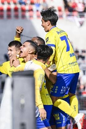 STVV s Ilias Sebaoui celebrates after a goal during a soccer match between Royal Antwerp FC and Sint-Truidense V.V., Sunday 30 August 2026 in Antwerp, on day 4 of the 2026-2027 Jupiler Pro League first division of the Belgian championship. TOM GOYVAERTS TomxGoyvaerts  x184756823x