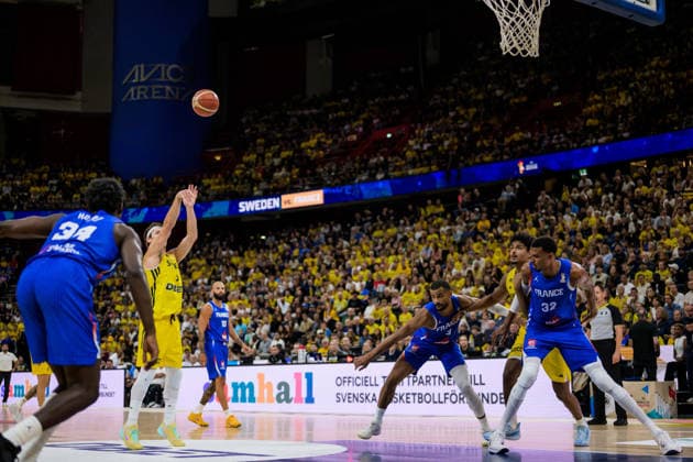 August 30, 2026: Pelle Larsson of Sweden during the FIBA World Cup Qualifier basketball game between Sweden and France on August 30, 2026 in Stockholm. Photo by Joel Marklund. BILDBYRAN code JM JM0848 bbeng basketball FIBA World Cup Qualifiers Sweden France  Copyright: JOELxMARKLUND BB260830JM022