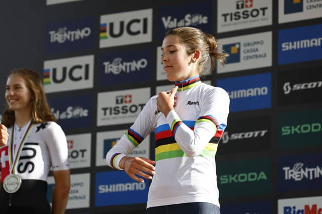 August 30, 2026, Daolasa di Commezzadura, Val di Sole Bikeland, 2026 UCI MTB World Championships, Men’s U23 XCO (Cross Country Olympic) – Valentina Corvi of Italy, 1st place, World Champion, and gold medalist at the 2026 Women’s U23 Cross Country Olympic World Championships in Daolasa di Commezzadura, Val di Sole Bikeland, Trento, Italy Copyright: xJustPictures.ch FrancescoxMinghettix jp-en-FrMi-_NG_2443