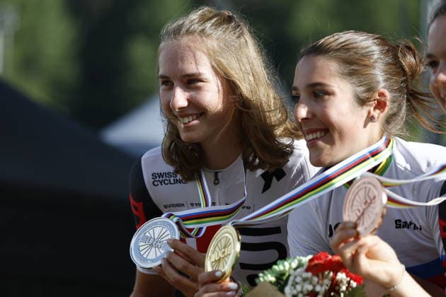 August 30, 2026, Daolasa di Commezzadura, Val di Sole Bikeland, 2026 UCI MTB World Championships Men s U23 XCO (Cross Country Olympic) Anina Hutter of Switzerland, 2nd place and silver medal, and Valentina Corvi of Italy, 1st place, World Champion, and gold medalist at the 2026 Women’s U23 Cross Country Olympic World Championships in Daolasa di Commezzadura, Val di Sole Bikeland, Trento, Italy Copyright: xJustPictures.ch FrancescoxMinghettix jp-en-FrMi-_NG_2508