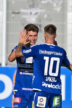 SOCCER - BL, Hartberg vs Ried HARTBERG,AUSTRIA,30.AUG.26 - SOCCER - ADMIRAL Bundesliga, TSV Hartberg vs SV Ried. Image shows the rejoicing of Marco Philip Hoffmann and Oliver Lukic (Hartberg).  GEPAxpictures xAvnixRetkoceri
