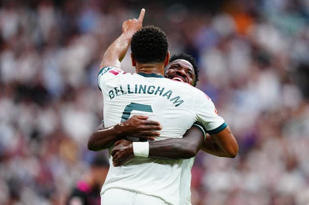 Real Madrid v Malaga - LaLiga EA Sports 2026 27 Jude Bellingham of Real Madrid CF celebrates after scoring his team s second goal with Vinicius Junior of Real Madrid CF during the LaLiga EA Sports 2026 27 match between Real Madrid CF and Malaga CF at Santiago Bernabeu on August 30, 2026 in Madrid, Spain. Madrid Santiago Bernabeu Madrid Spain Copyright: xGokhanxTanerx xPSxImagesxGokhanxTanerx