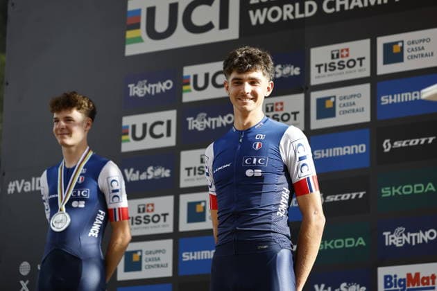 August 30, 2026, Daolasa di Commezzadura, Val di Sole Bikeland, 2026 UCI MTB World Championships Men’s U23 XCO Cross Country Olympic: Alix Andre Gallis of France, 2nd place and silver medal, and Nael Rouffiac of France, 1st place, World Champion, and gold medalist at the 2026 Men s U23 Cross Country Olympic World Championships in Daolasa di Commezzadura, Val di Sole Bikeland, Trento, Italy Copyright: xJustPictures.ch FrancescoxMinghettix jp-en-FrMi-_NG_2604