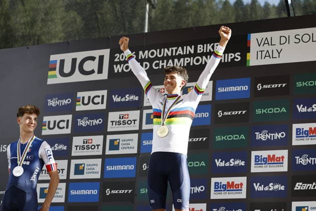 August 30, 2026, Daolasa di Commezzadura, Val di Sole Bikeland, 2026 UCI MTB World Championships Men’s U23 XCO (Cross Country Olympic) Nael Rouffiac from France, 1st place, World Champion, and gold medalist at the 2026 Men’s U23 Cross Country Olympic World Championships in Daolasa di Commezzadura, Val di Sole Bikeland, Trento, Italy Copyright: xJustPictures.ch FrancescoxMinghettix jp-en-FrMi-_NG_2627