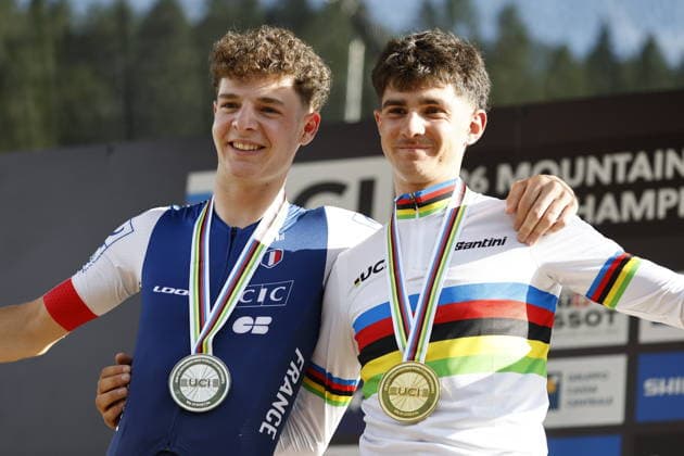 August 30, 2026, Daolasa di Commezzadura, Val di Sole Bikeland, 2026 UCI MTB World Championships Men’s U23 XCO Cross Country Olympic: Alix Andre Gallis of France, 2nd place and silver medal, and Nael Rouffiac of France, 1st place, World Champion, and gold medalist at the 2026 Men’s U23 Cross-Country Olympic World Championships in Daolasa di Commezzadura, Val di Sole Bikeland, Trento, Italy Copyright: xJustPictures.ch FrancescoxMinghettix jp-en-FrMi-_NG_2731