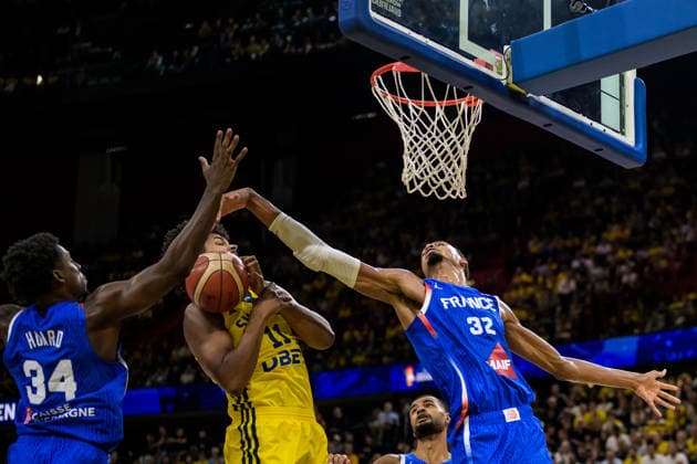 August 30, 2026: Kenny Pohto of Sweden and Jaylen Hoard and Victor Wembanyama of France during the FIBA World Cup Qualifier basketball game between Sweden and France on August 30, 2026 in Stockholm. Photo by Joel Marklund, BILDBYRAN. Code: JM JM0848 bbeng basketball FIBA World Cup Qualifiers Sweden France  Copyright: JOELxMARKLUND BB260830JM025