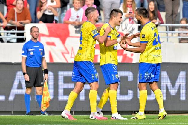 Royal Antwerp FC v Sint-Truidense VV - Jupiler Pro League DEURNE, BELGIUM - AUGUST 30 : Bazdar Samed forward of Sint-Truidense VV celebrates scoring a goal during the Jupiler Pro League match between Royal Antwerp FC and Sint-Truidense VV on August 30, 2026 in Deurne, Belgium, 30 08 2026 Deurne Belgium  Copyright: xSesx